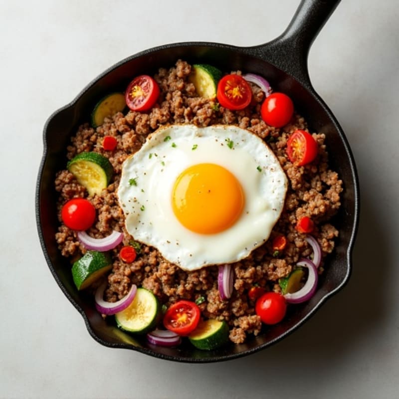 Lean Ground Beef and Roasted Vegetable Skillet