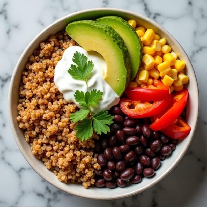 Spicy Black Bean Quinoa Bowl with Lime Avocado Crema