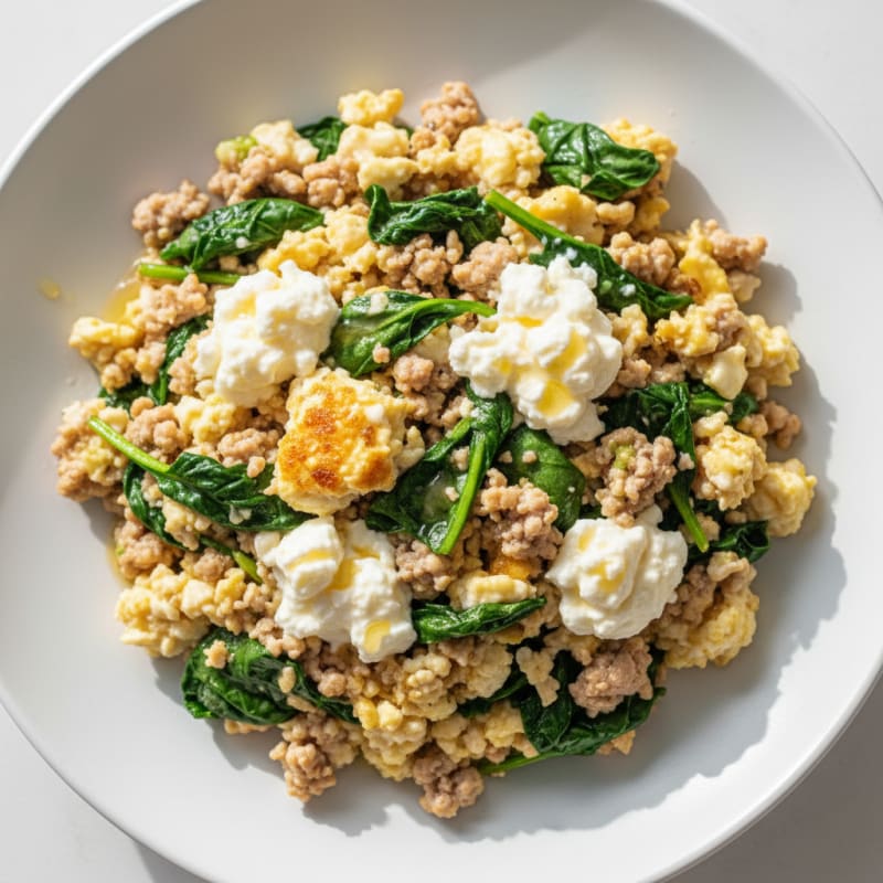 Egg White and Turkey Spinach Scramble with Cottage Cheese