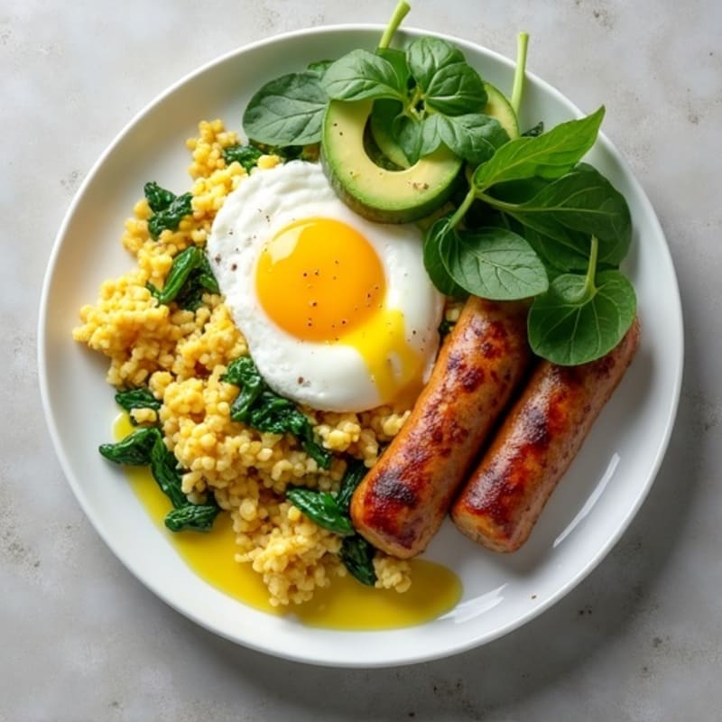 Egg White Scramble with Turkey Sausage and Spinach