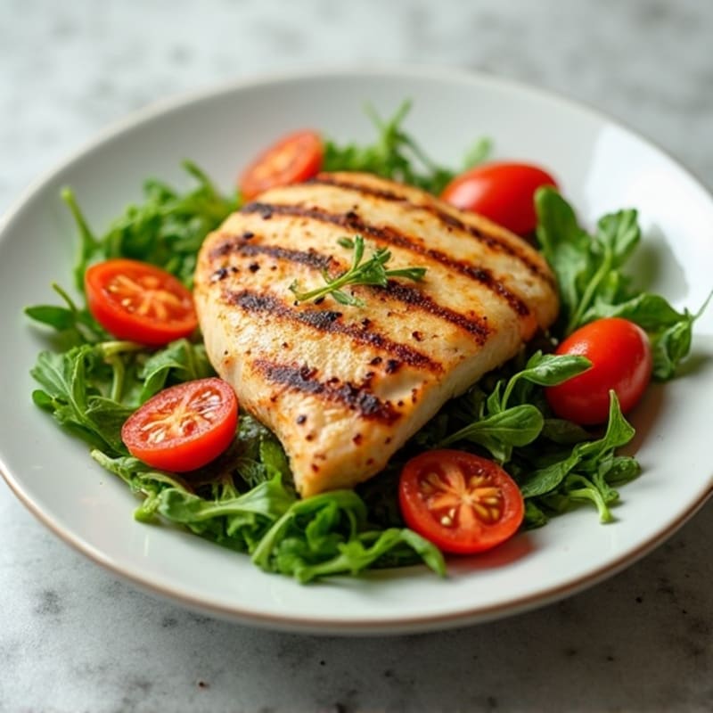 Grilled Chicken Breast Salad with Mixed Greens and Cherry Tomatoes