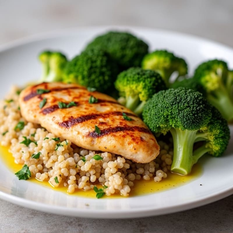 Grilled Chicken Breast with Quinoa and Roasted Broccoli