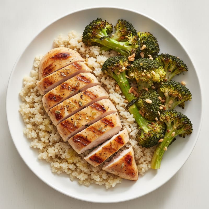 Grilled Chicken Breast with Roasted Broccoli and Quinoa