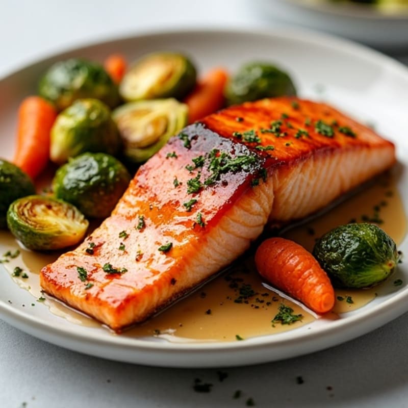 Sheet Pan Maple Glazed Salmon with Roasted Brussels Sprouts and Carrots
