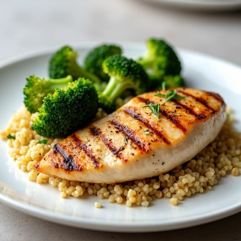 Grilled Chicken Breast with Quinoa and Roasted Broccoli