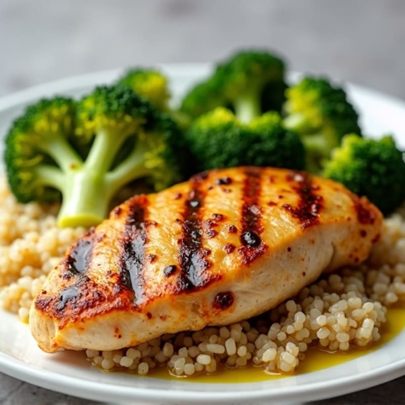 Grilled Chicken Breast with Quinoa and Roasted Broccoli