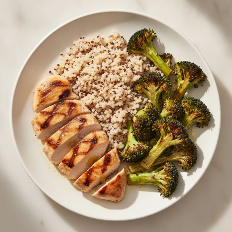 Grilled Chicken Breast with Quinoa and Roasted Broccoli