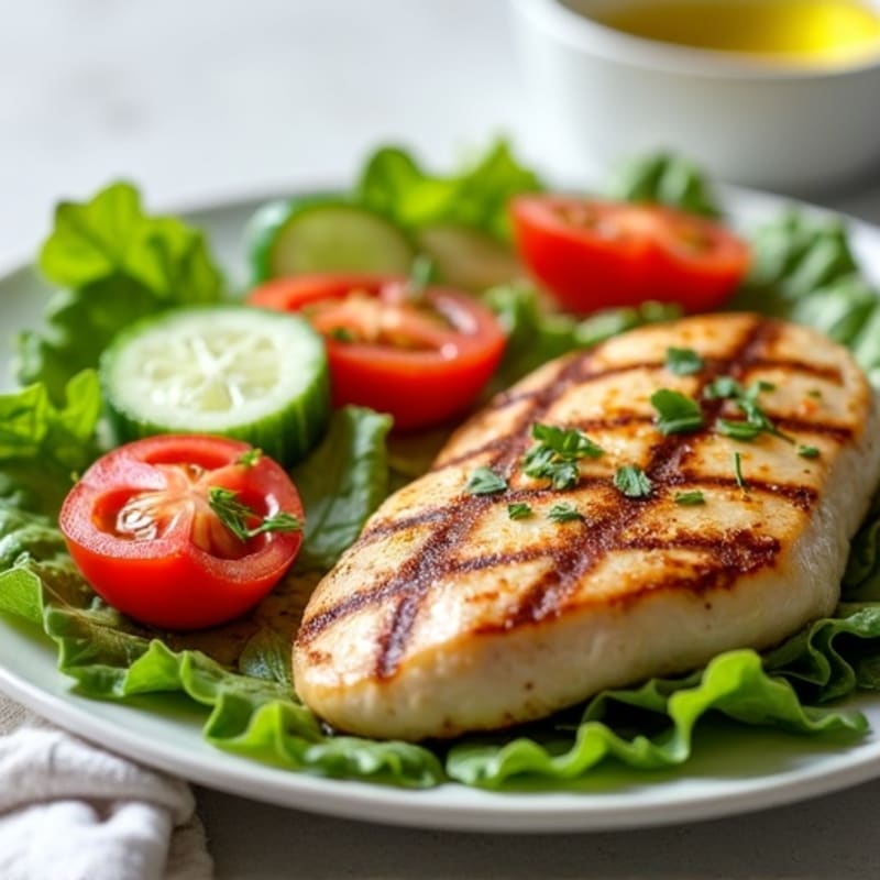 Grilled Chicken Breast with Cucumber Tomato Salad