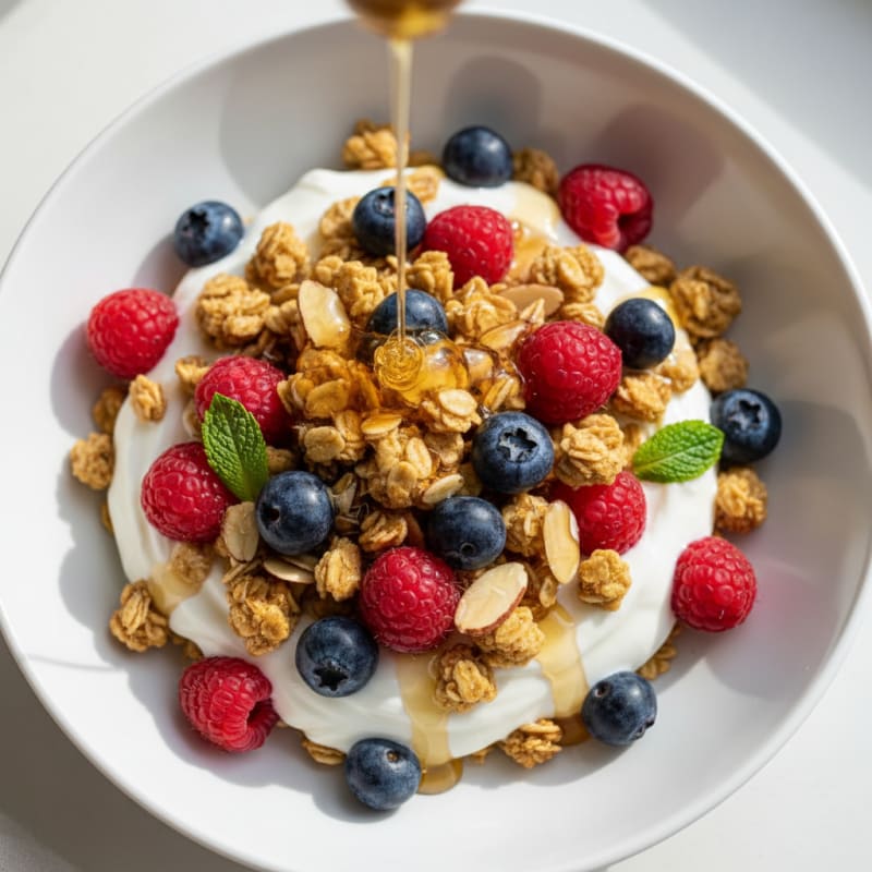 Greek Yogurt Parfait with Mixed Berries and Almond Granola