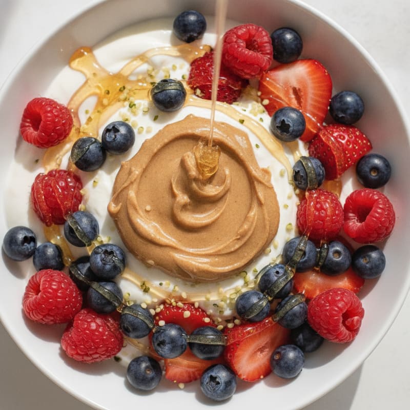 Creamy Greek Yogurt Bowl with Almond Butter and Mixed Berries