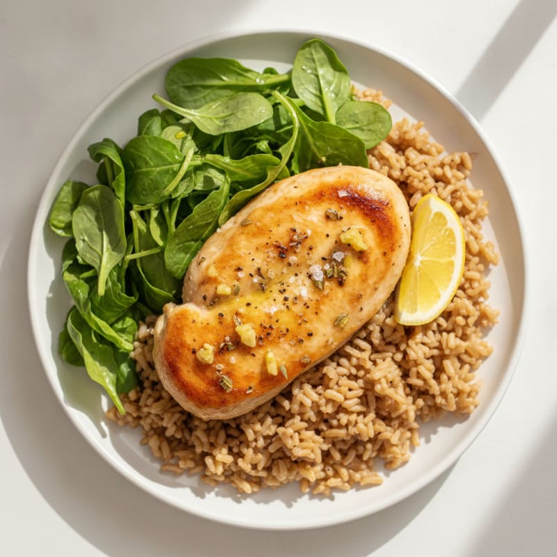 Lemon-Herb Chicken with Rice and Greens