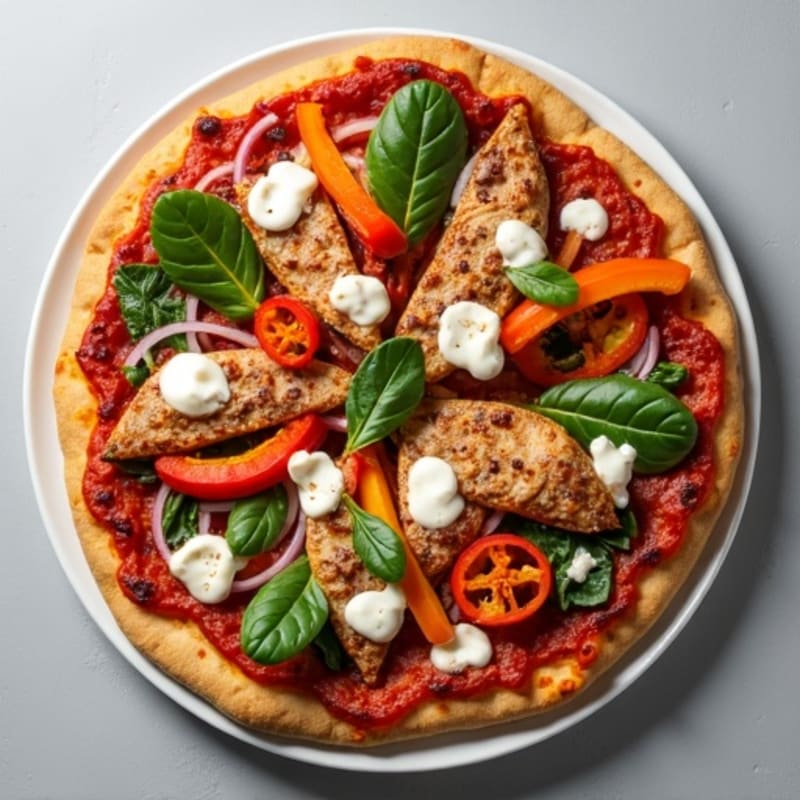 Whole Wheat Chicken BBQ Ranch Pizza with Roasted Vegetables