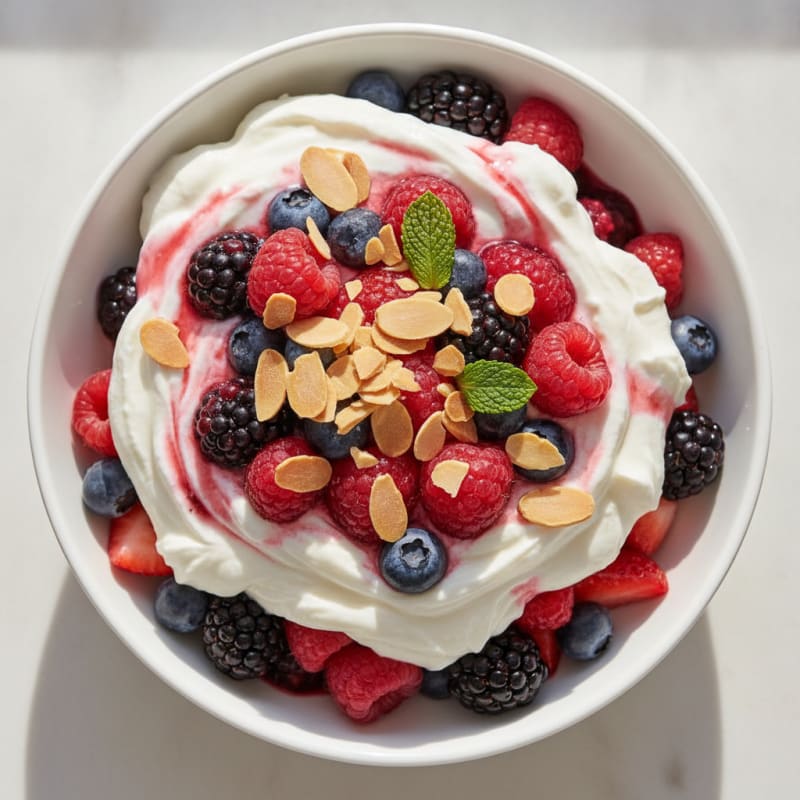 Greek Yogurt Protein Parfait with Mixed Berries and Almonds