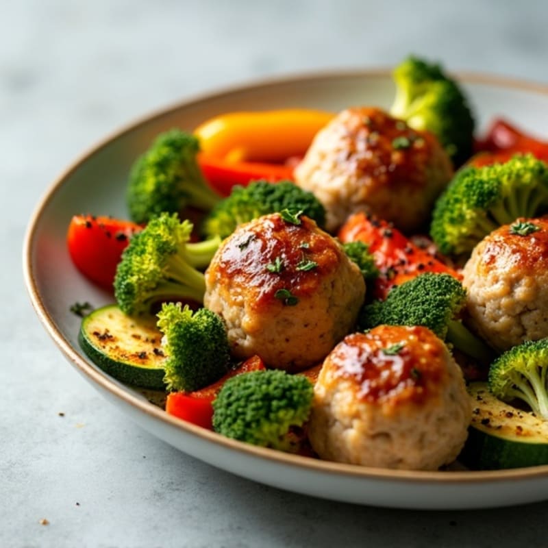 Herb-Seasoned Turkey Meatballs with Roasted Vegetables
