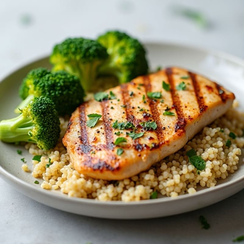 Grilled Chicken Breast with Quinoa and Steamed Broccoli