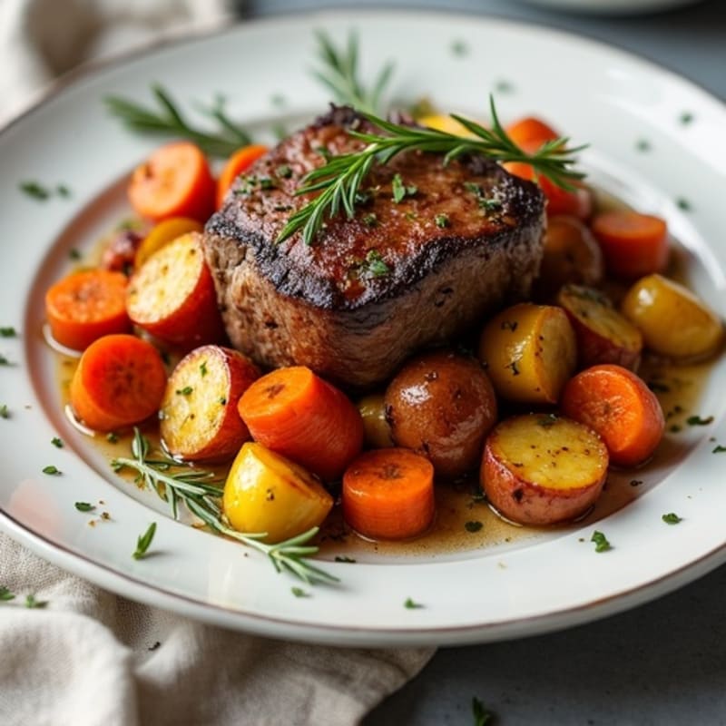 Garlic Herb Roasted Beef with Roasted Root Vegetables
