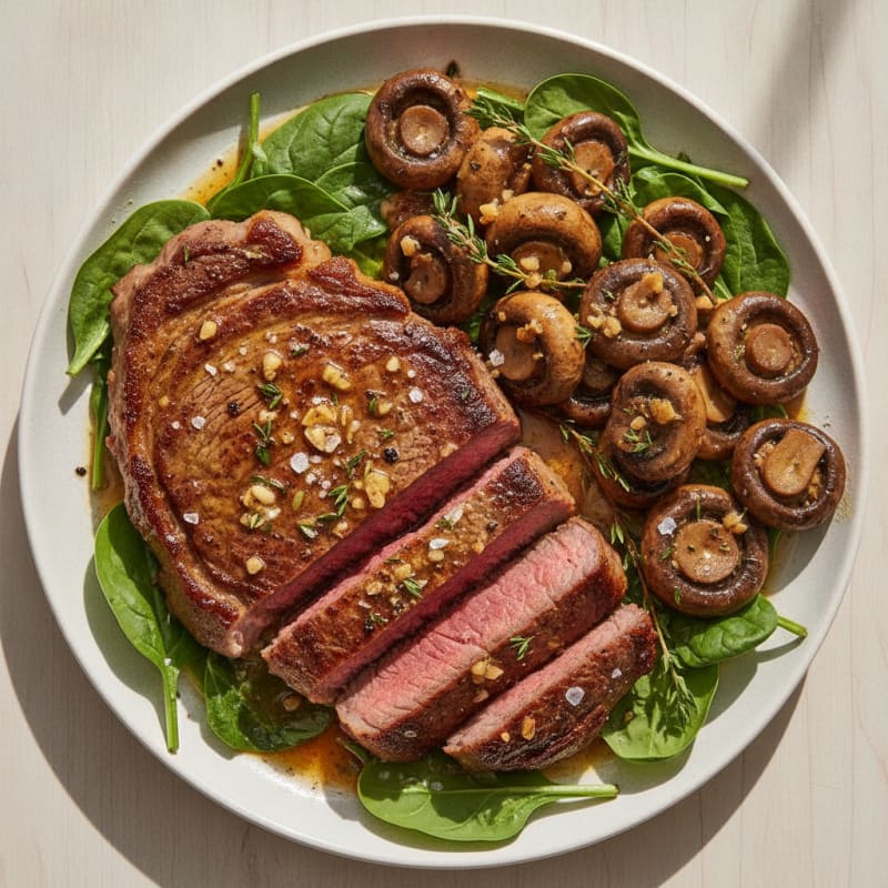 Seared Steak with Garlic Butter Mushrooms