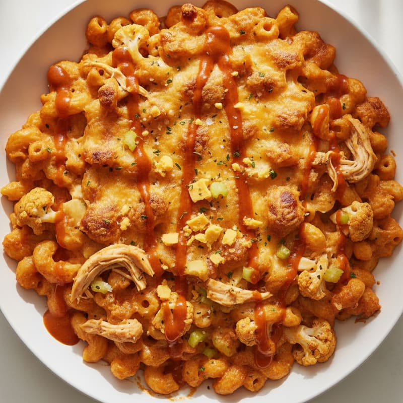 Buffalo Chicken Macaroni and Cheese Bake
