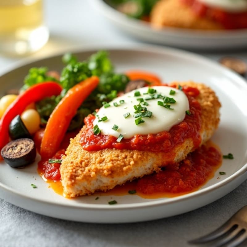 Healthy Crispy Chicken Parmesan with Roasted Veggies
