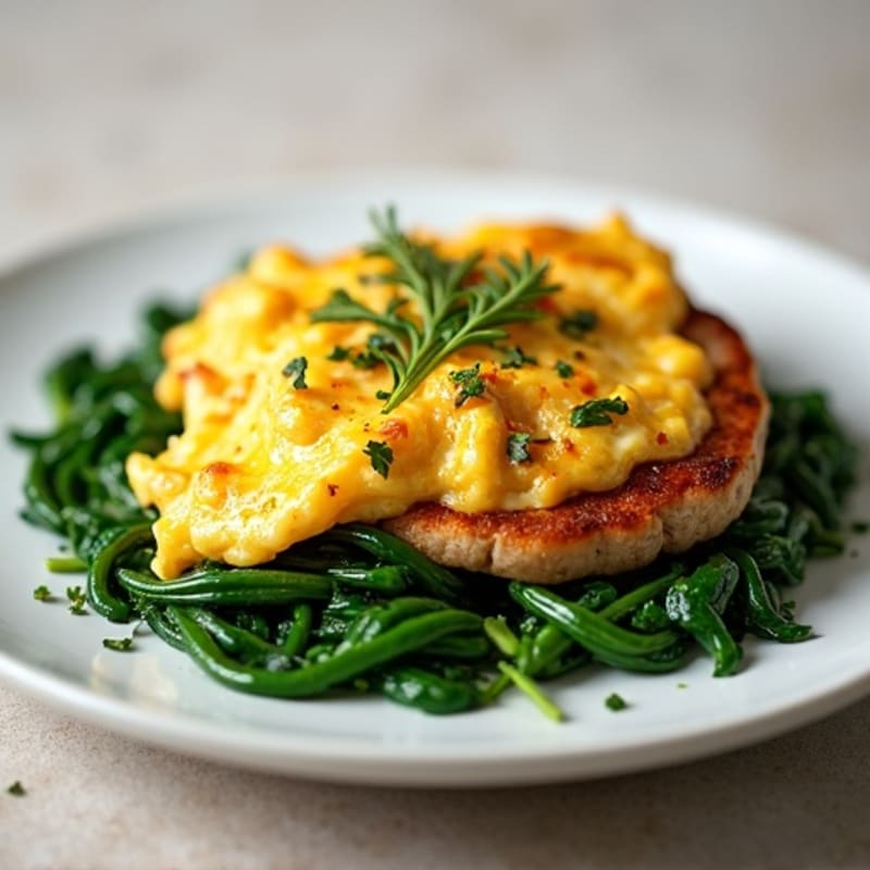 Egg White and Turkey Sausage Scramble with Sautéed Spinach