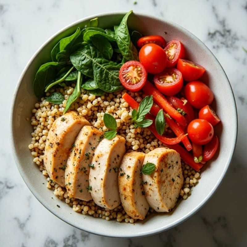 Herb-Roasted Chicken and Quinoa Bowl with Fresh Vegetables