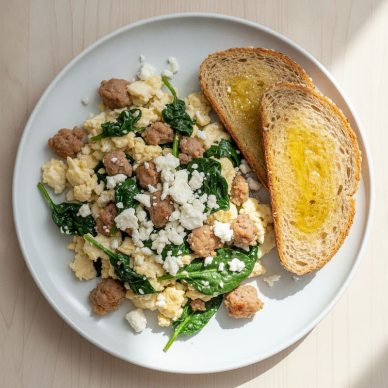 Egg White and Turkey Sausage Scramble with Spinach and Feta