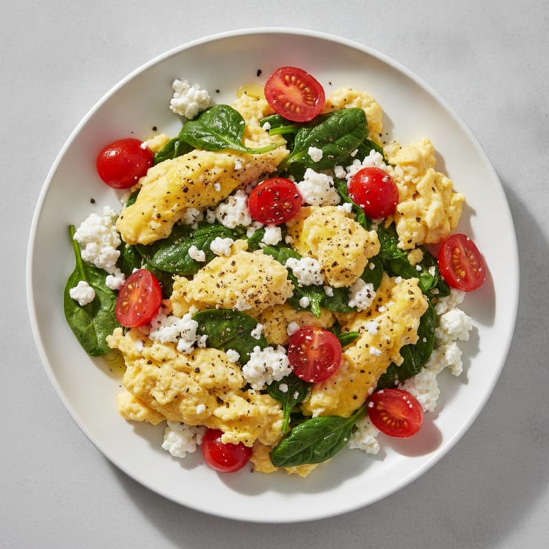 Cottage Cheese Egg Scramble with Spinach and Tomatoes