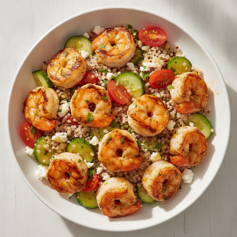 Grilled Shrimp and Quinoa Bowl with Lemon-Herb Dressing