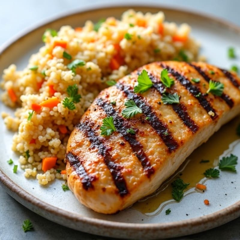 Grilled Chicken Breast with Crunchy Cabbage Slaw and Quinoa
