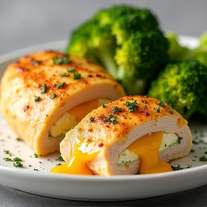 Creamy Cheesy Stuffed Chicken Breast with Crispy Roasted Broccoli