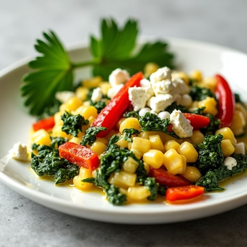 Cottage Cheese Scramble with Spinach and Roasted Peppers