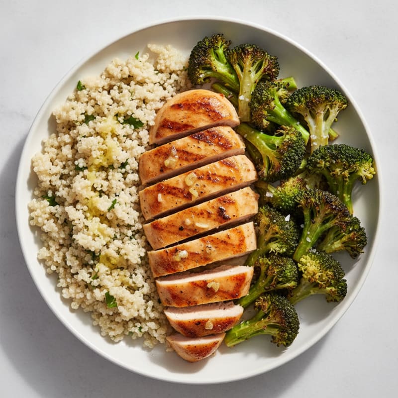 Grilled Chicken Breast with Roasted Broccoli and Quinoa