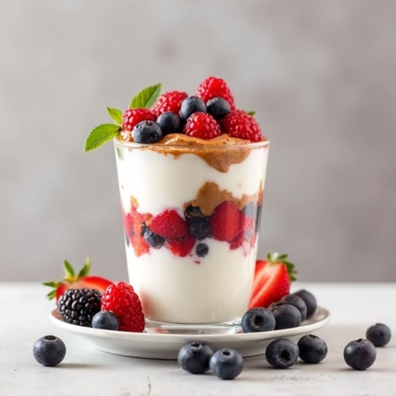 Greek Yogurt Protein Parfait with Mixed Berries and Almond Butter