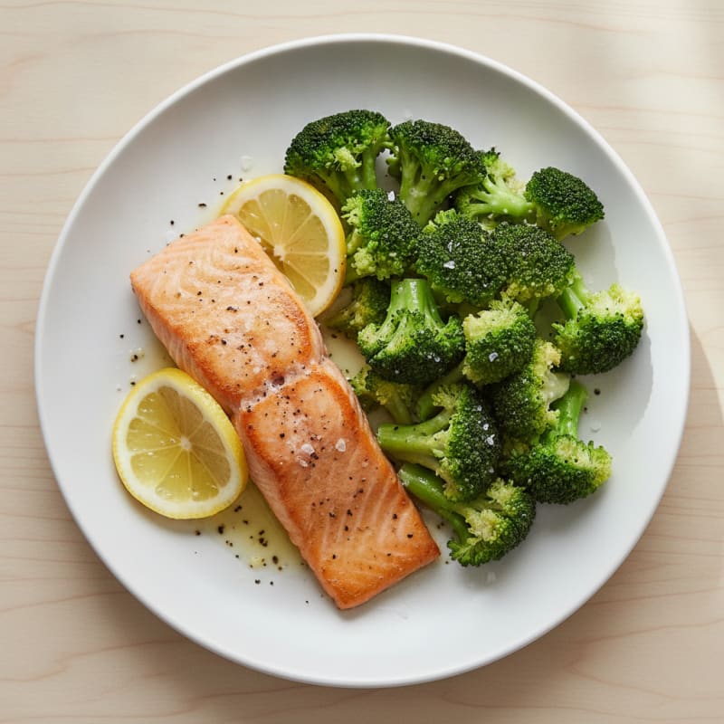 Pan-Seared Salmon with Steamed Broccoli and Lemon