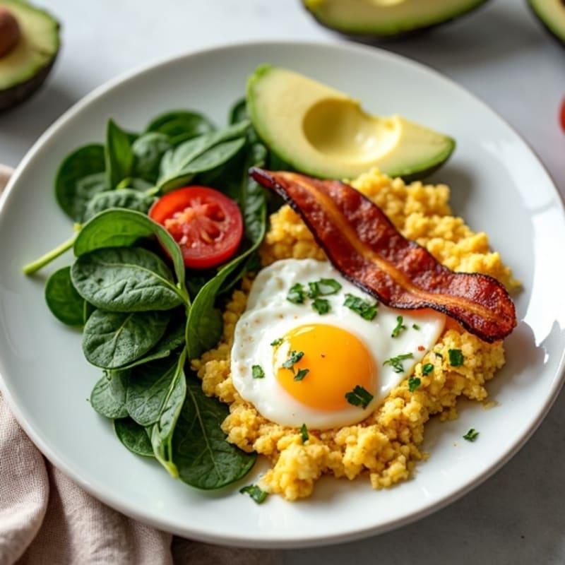 Crispy Turkey Bacon and Egg White Scramble with Spinach