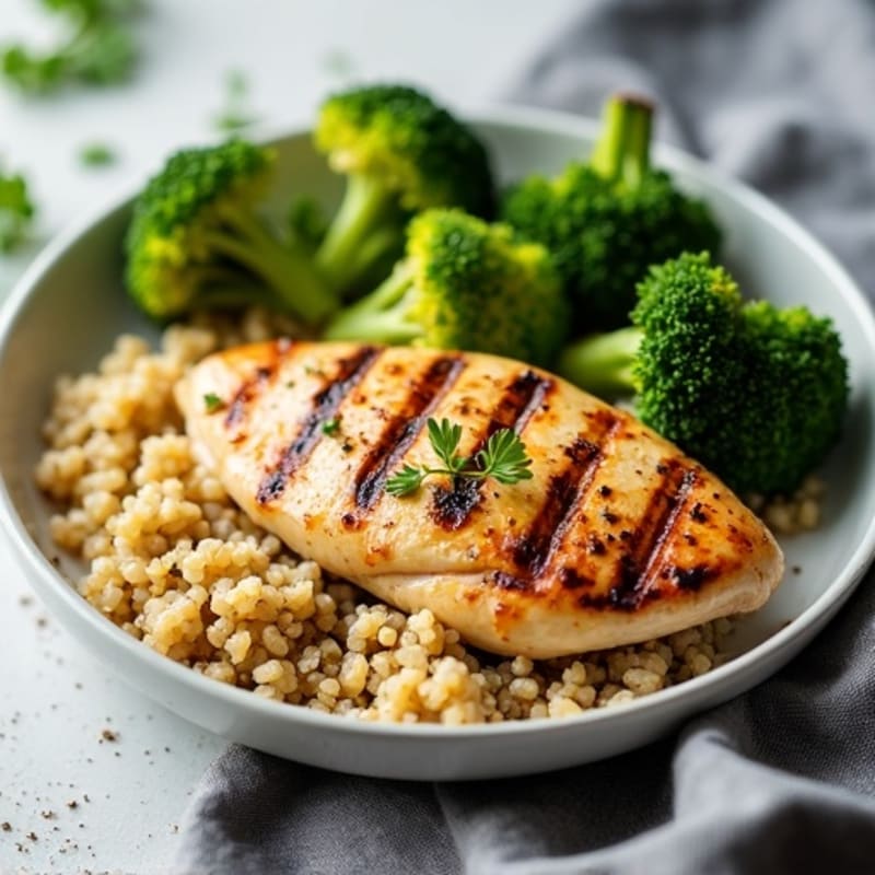 Grilled Chicken Breast with Quinoa and Roasted Broccoli