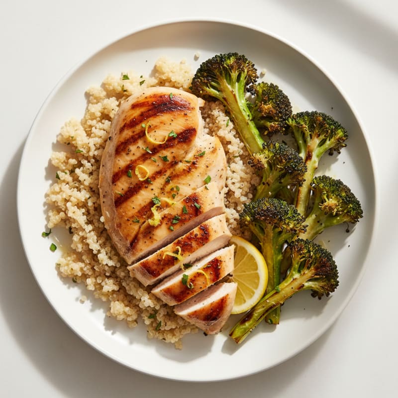 Grilled Chicken Breast with Quinoa and Roasted Broccoli