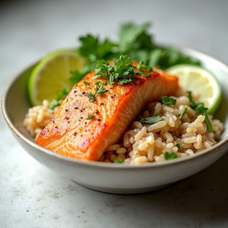 Fresh Salmon with Creamy Avocado Rice Bowl