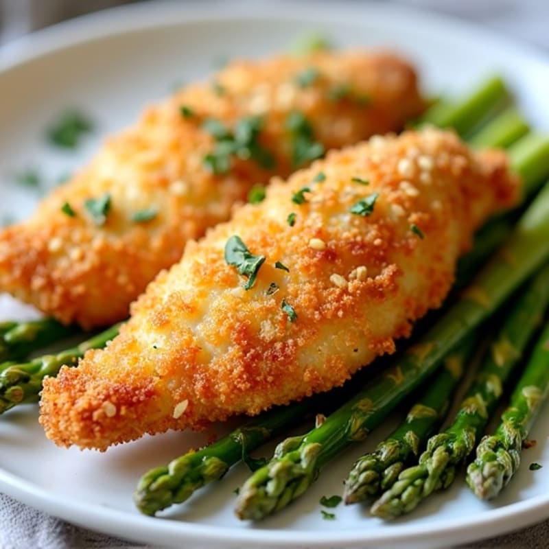 Crispy Baked Chicken Tenders with Roasted Asparagus