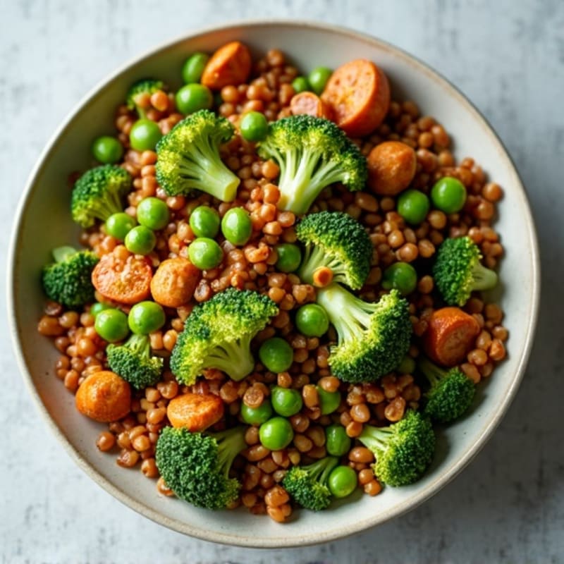 Lentil and Seitan Stir-Fry with Broccoli and Edamame