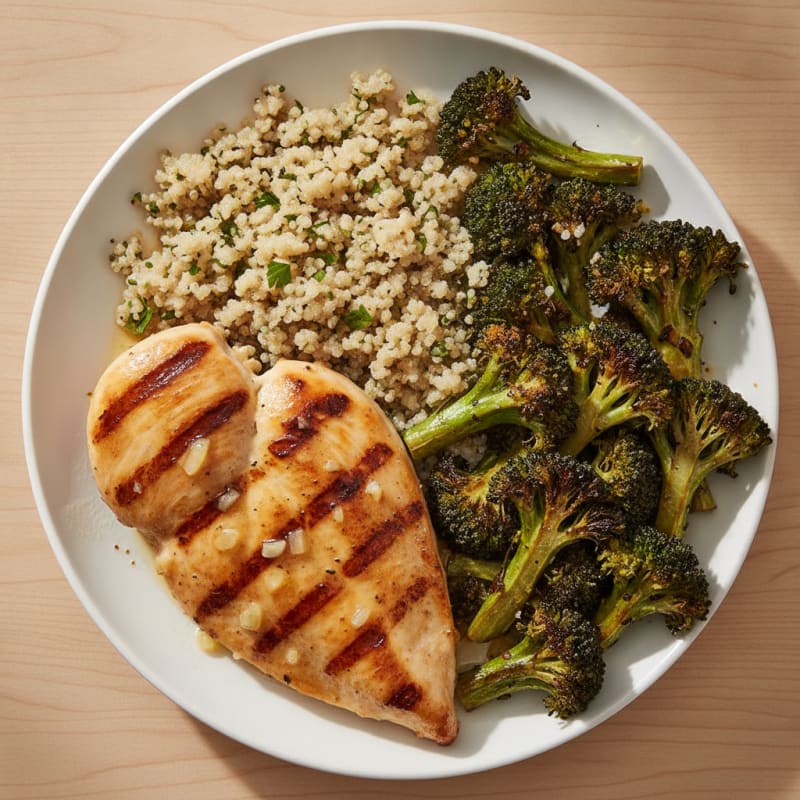 Grilled Chicken Breast with Quinoa and Roasted Broccoli