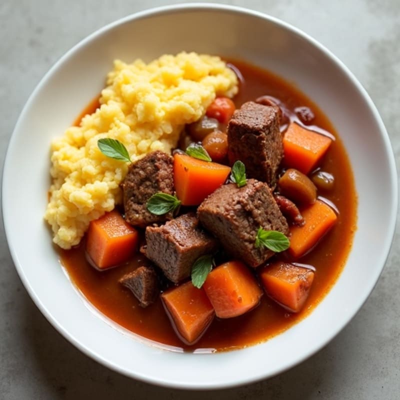 Hearty Cacao-Spiced Beef and Vegetable Stew with Creamy Polenta