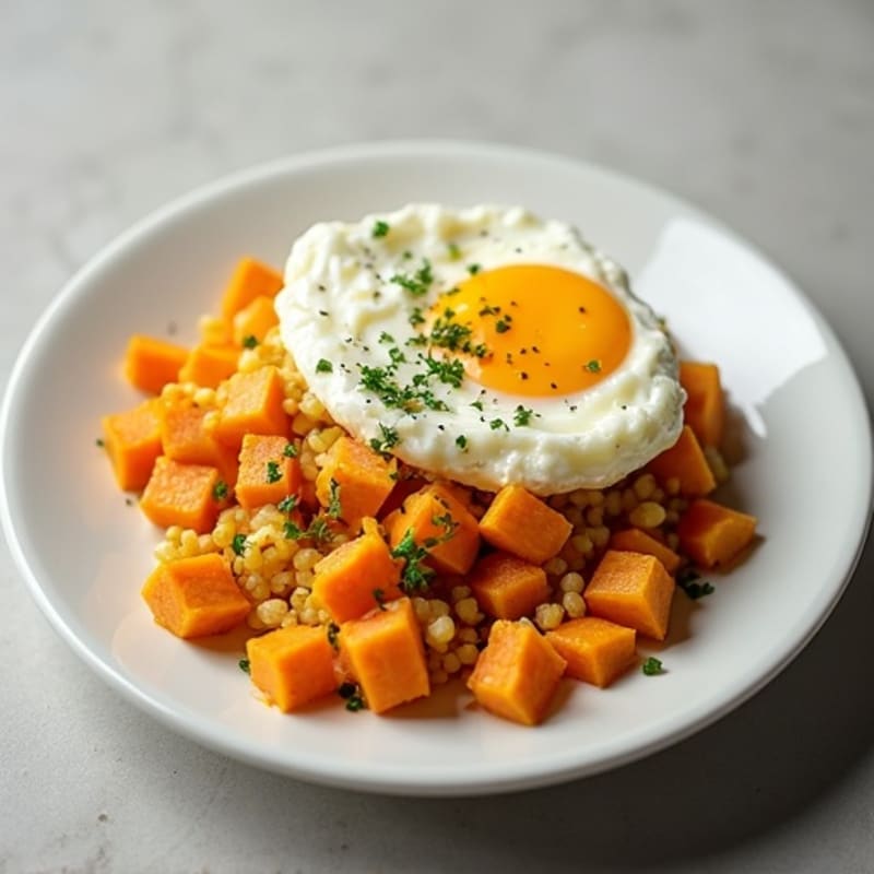 Egg and Cottage Cheese Scramble with Sautéed Sweet Potato