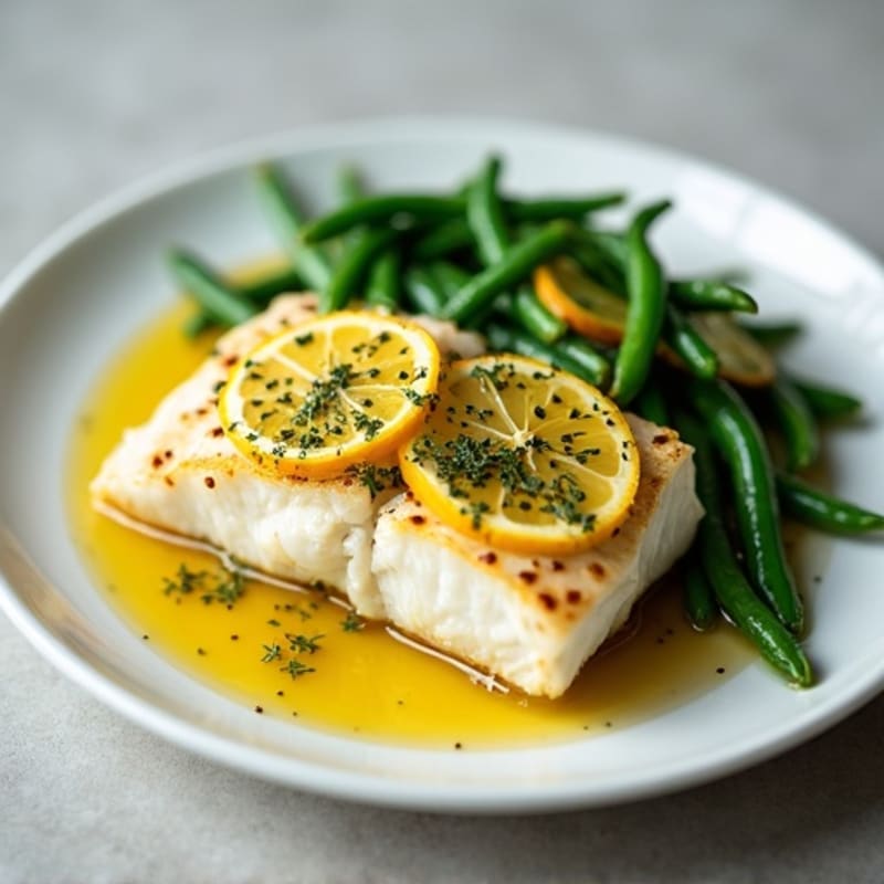 Lemon Garlic Baked Cod with Roasted Green Beans