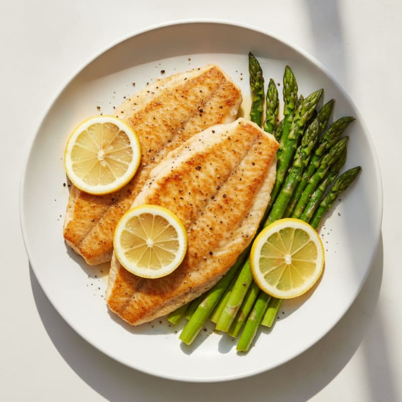 Seared Tilapia with Roasted Asparagus and Lemon