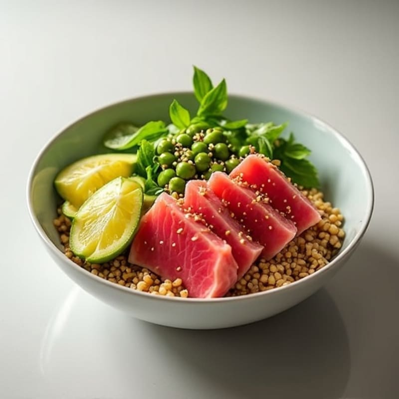 Fresh Tuna Poke Bowl with Creamy Avocado and Sesame Ginger Dressing