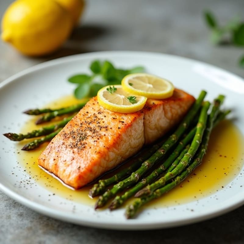 Pan-Seared Salmon with Roasted Asparagus and Lemon Butter
