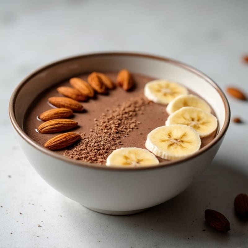 Creamy Chocolate Peanut Butter Protein Smoothie Bowl with Toasted Almonds