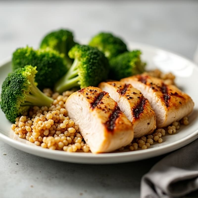 Grilled Chicken Breast with Quinoa and Roasted Broccoli