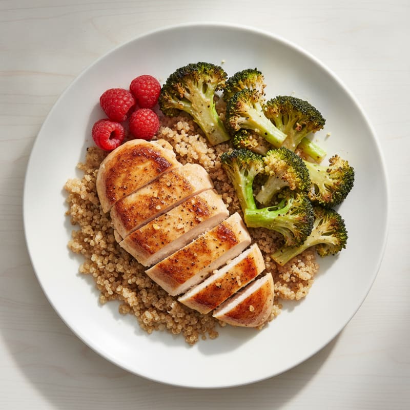 Seared Chicken Breast with Roasted Broccoli and Quinoa